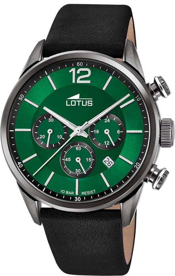 Lotus Chronograph Lotus Herrenuhr Leder schwarz Lotus, (Chronograph), Herren Armbanduhr rund, groß (ca. 43mm), Edelstahl von Lotus