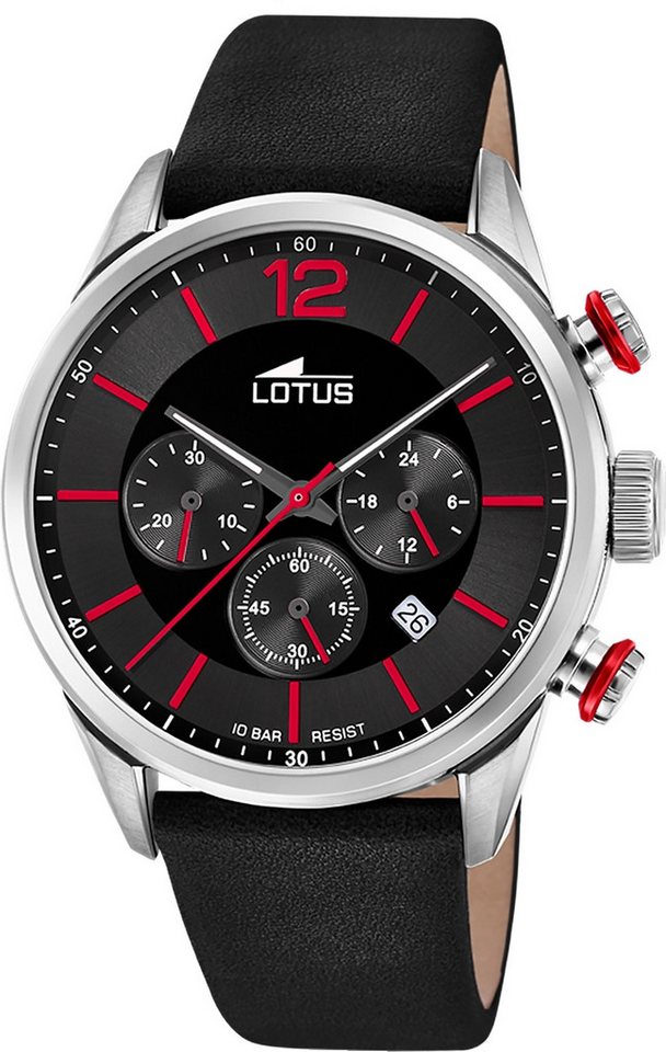 Lotus Chronograph Lotus Herrenuhr Leder schwarz Lotus, (Chronograph), Herren Armbanduhr rund, groß (ca. 43mm), Edelstahl von Lotus
