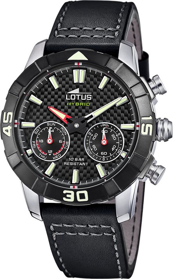 Lotus Chronograph Lotus Herrenuhr Leder schwarz Lotus, (Chronograph), Herren Armbanduhr rund, groß (ca. 45mm), Edelstahl von Lotus