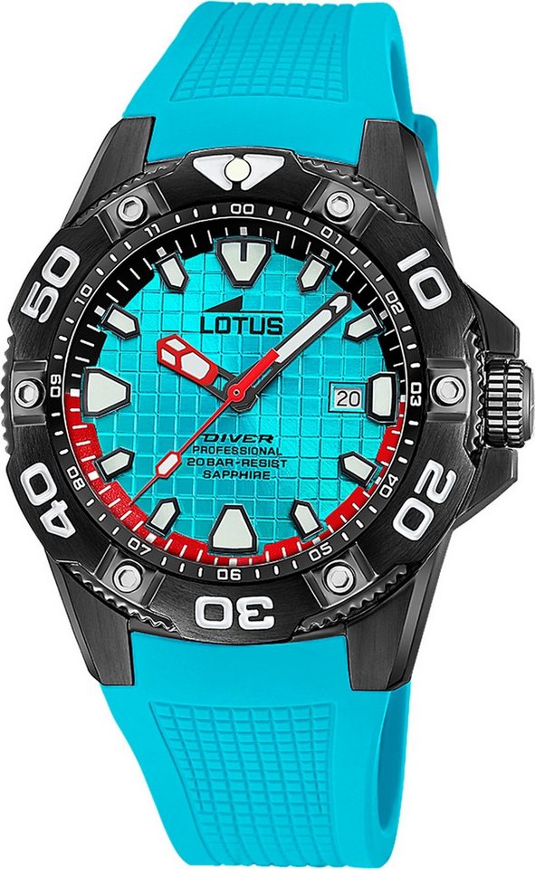 Lotus Chronograph Lotus Herrenuhr Silikon blau Lotus, (Chronograph), Herren Armbanduhr rund, groß (ca. 45mm), Edelstahl von Lotus