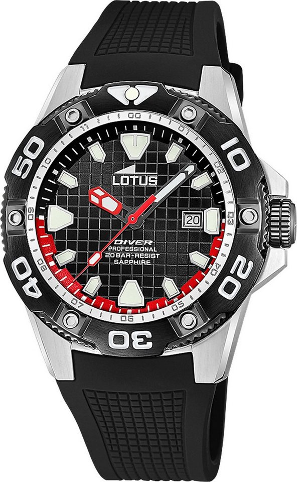 Lotus Chronograph Lotus Herrenuhr Silikon schwarz Lotus, (Chronograph), Herren Armbanduhr rund, groß (ca. 45mm), Edelstahl von Lotus