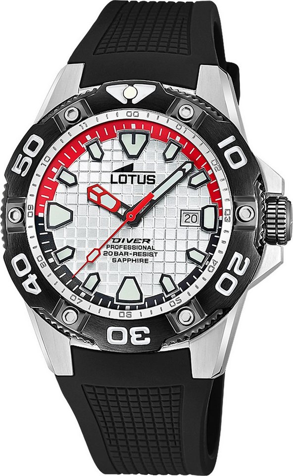 Lotus Chronograph Lotus Herrenuhr Silikon schwarz Lotus, (Chronograph), Herren Armbanduhr rund, groß (ca. 45mm), Edelstahl von Lotus