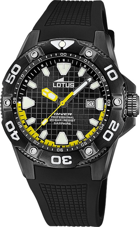 Lotus Chronograph Lotus Herrenuhr Silikon schwarz Lotus, (Chronograph), Herren Armbanduhr rund, groß (ca. 45mm), Edelstahl von Lotus