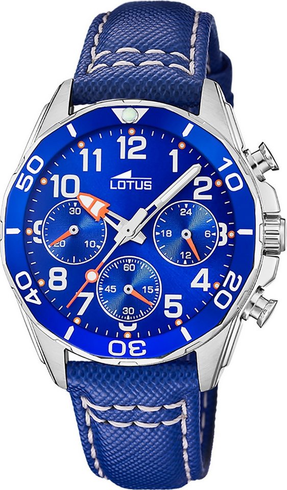 Lotus Chronograph Lotus Kinderuhr Leder blau Lotus Classic, (Chronograph), Kinder Armbanduhr rund, mittel (ca. 36mm), Edelstahl von Lotus