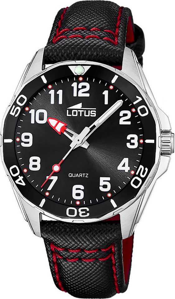 Lotus Chronograph Lotus Kinderuhr Leder schwarz Lotus, (Chronograph), Kinder Armbanduhr rund, mittel (ca. 36mm), Edelstahl von Lotus