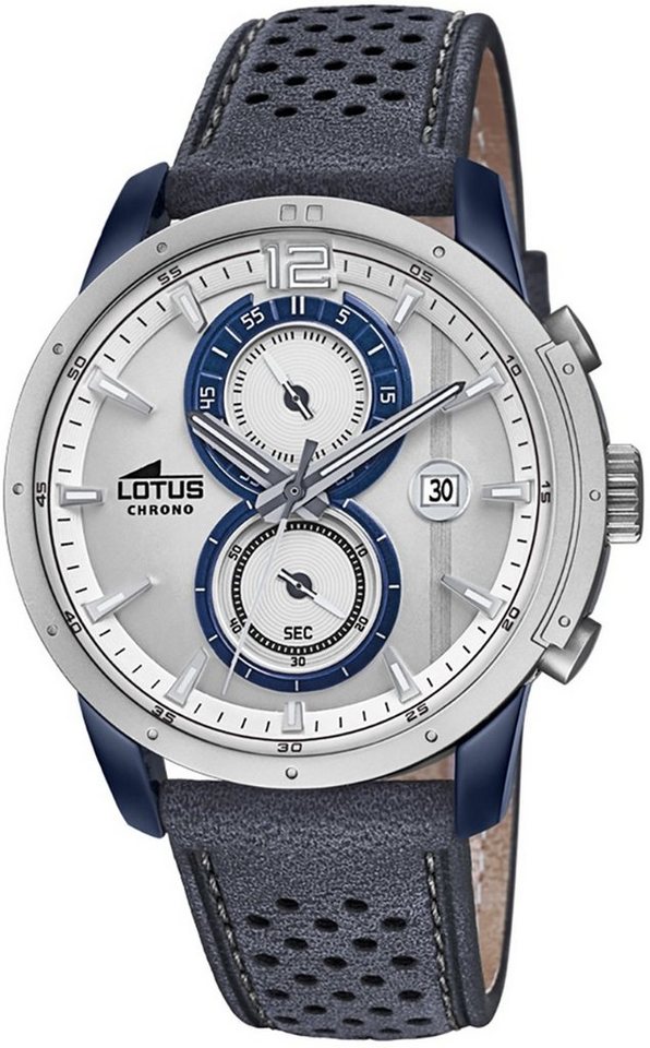 Lotus Chronograph Lotus Herren Uhr Chrono Sport L18367/1, Herren Armbanduhr rund, groß (ca. 44mm), Lederarmband blau von Lotus