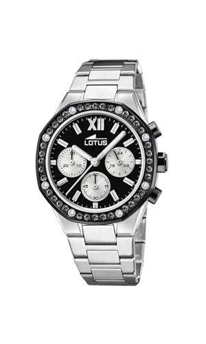 Lotus Damen Armbanduhr aus Edelstahl mit Glassteinen in der Farbe Silber-Schwarz 38mm, Wasserdichtigkeit: 5 Bar, 18872/4 von Lotus