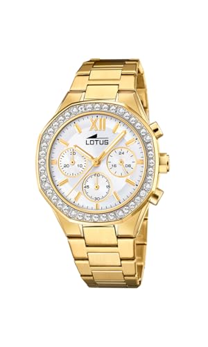Lotus Damen Armbanduhr aus Edelstahl mit Glassteinen in der Farbe Gold 38mm, Wasserdichtigkeit: 5 Bar, 18873/1 von Lotus