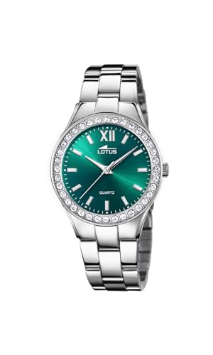 Lotus Damen Armbanduhr aus Edelstahl mit Glassteinen in der Farbe Silber-Grün 32,5mm, Wasserdichtigkeit: 5 Bar, 18883/7 von Lotus
