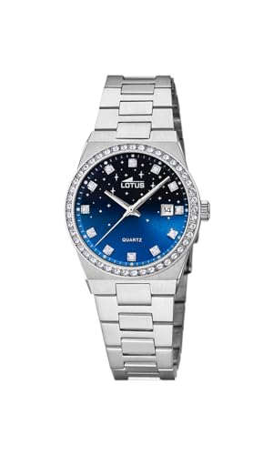 Lotus Damen Armbanduhr aus Edelstahl in der Farbe Silber-Blau mit Glassteinen 31,5mm, Wasserdichtigkeit: 10Bar, 18885/3 von Lotus