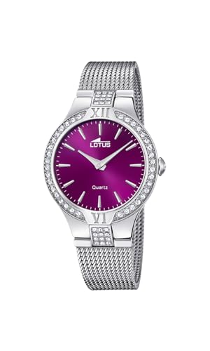 Lotus Damen Armbanduhr aus Edelstahl mit Glassteinen in der Farbe Silber-Lila 32mm, Wasserdichtigkeit: 5Bar, 18894/3 von Lotus
