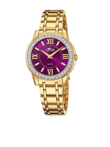 Lotus Damen Armbanduhr aus Edelstahl in der Farbe Gold-Lila mit Glassteinen 33mm, Wasserdichtigkeit: 5Bar, 18888/5 von LOTUS