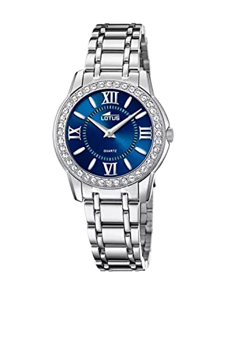Lotus Damen Armbanduhr aus Edelstahl in der Farbe Silber-Blau mit Glassteinen 33mm, Wasserdichtigkeit: 5Bar, 18887/4 von Lotus