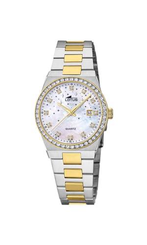 Lotus Damen Armbanduhr aus Edelstahl in der Farbe Silber-Gold mit Glassteinen 31,5mm, Wasserdichtigkeit: 10Bar, 18886/1 von Lotus