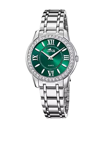 Lotus Damen Armbanduhr aus Edelstahl in der Farbe Silber-Grün mit Glassteinen 33mm, Wasserdichtigkeit: 5Bar, 18887/5 von Lotus