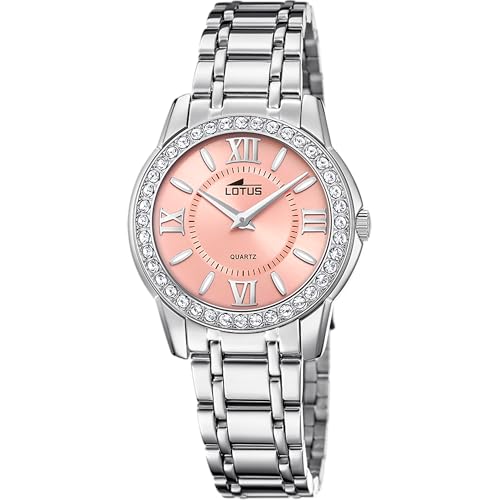 Lotus Damen Armbanduhr aus Edelstahl in der Farbe Silber-Rosa mit Glassteinen 33mm, Wasserdichtigkeit: 5Bar, 18887/2 von Lotus