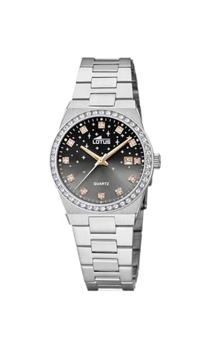 Lotus Damen Armbanduhr aus Edelstahl in der Farbe Silber-Schwarz-Roségold mit Glassteinen 31,5mm, Wasserdichtigkeit: 10Bar, 18885/4 von Lotus