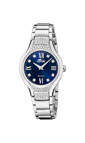 Lotus Damen Armbanduhr aus Edelstahl mit Glassteinen in der Farbe Silber-Blau 32mm, Wasserdichtigkeit: 5Bar, 18910/4 von Lotus