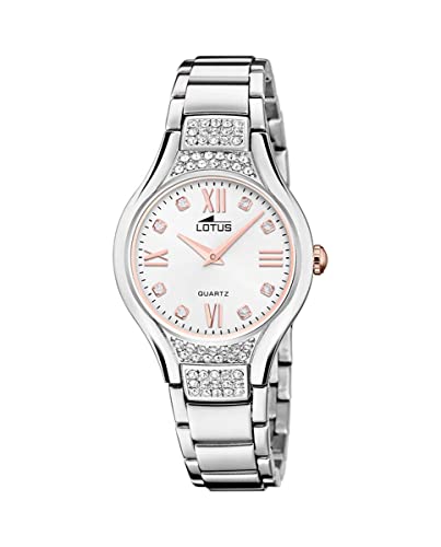 Lotus Damen Armbanduhr aus Edelstahl mit Glassteinen in der Farbe Silber-Rosa 32mm, Wasserdichtigkeit: 5Bar, 18910/1 von Lotus
