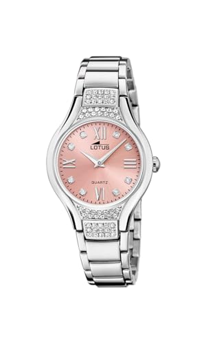 Lotus Damen Armbanduhr aus Edelstahl mit Glassteinen in der Farbe Silber-Rosa 32mm, Wasserdichtigkeit: 5Bar, 18910/2 von Lotus