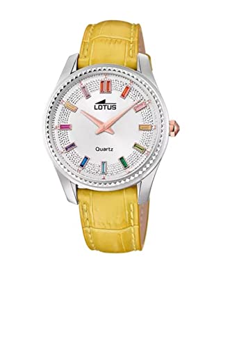 Lotus Damen Armbanduhr aus Edelstahl und Leder in der Farbe Silber-Gelb-Bunt 38mm, Wasserdichtigkeit: 5Bar, 18899/2 von Lotus