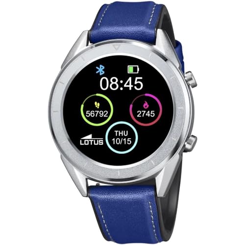 Lotus Smartime Digital Herren Armbanduhr aus Edelstahl mit Lederarmband in der Farbe Blau 47 mm von Lotus