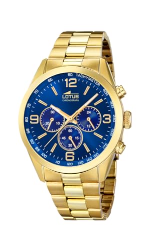 Lotus Herren Armbanduhr aus Edelstahl in der Farbe Gold-Blau 43mm, Wasserdichtigkeit: 5Bar, 18153/A von Lotus