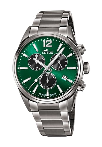 Lotus Herren Armbanduhr aus Edelstahl in der Farbe Grau-Grün 42mm, Wasserdichtigkeit: 10Bar, 18682/4 von Lotus
