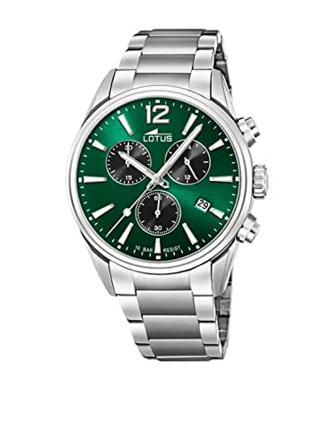 Lotus Herren Armbanduhr aus Edelstahl in der Farbe Silber-Grün 42mm, Wasserdichtigkeit: 10Bar, 18690/4 von Lotus