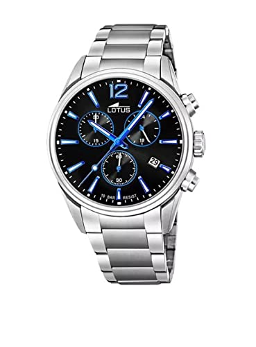 Lotus Herren Armbanduhr aus Edelstahl in der Farbe Silber-Schwarz-Blau 42mm, Wasserdichtigkeit: 10Bar, 18690/6 von Lotus