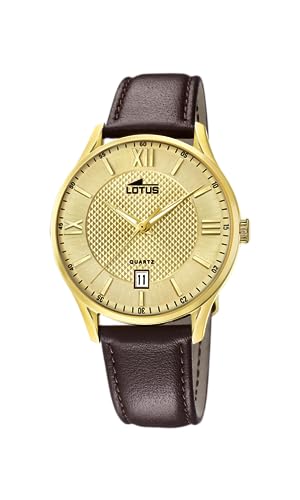 Lotus Uhr Für Herren 18403/B Outlet Gold Edelstahl Case BraunLeder Band von LOTUS