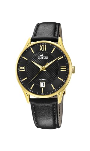 Lotus Uhr Für Herren 18403/D Outlet Gold Edelstahl Case SchwarzLeder Band von LOTUS