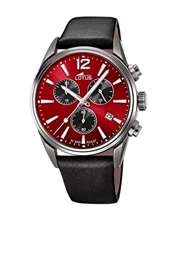 Lotus Herren Armbanduhr aus Edelstahl und Leder in der Farbe Grau-Schwarz-Rot 42mm, Wasserdichtigkeit: 10Bar, 18683/5 von Lotus