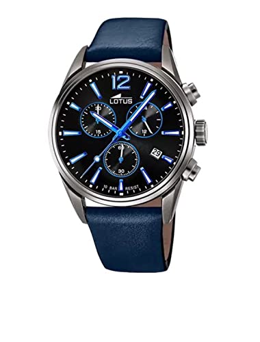 Lotus Herren Armbanduhr aus Edelstahl und Leder in der Farbe Grau-Schwarz-Blau 42mm, Wasserdichtigkeit: 10Bar, 18683/6 von Lotus
