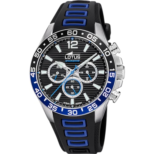 Lotus Herrenuhr 18950/2 Outlet Gehäuse aus Edelstahl 316L Grau Armband aus schwarzem Gummi, Schwarz , Armband von Lotus