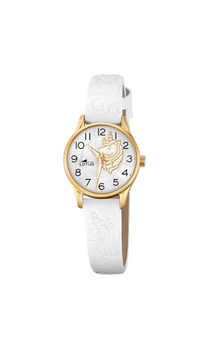 Lotus Kinder Armbanduhr in der Farbe Weiß mit Armband aus Leder, Wasserdichtigkeit: 3bar, Gehäusedurchmesser: 23 mm, 18574/F von Lotus