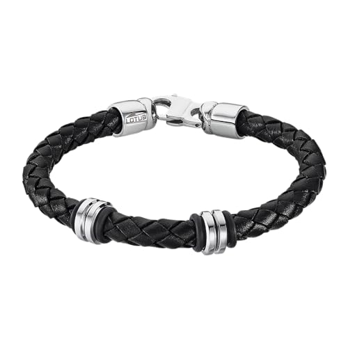 Lotus Style Armband für Herren aus Edelstahl und Leder in der Farbe Silber und Schwarz, Durchmesser: 22 cm, LS2093-2/1 von Lotus Style