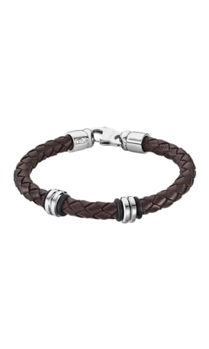 Lotus Style Armband für Herren aus Edelstahl und Leder in der Farbe Silber und Braun, Durchmesser: 22 cm, LS2093-2/2 von Lotus Style