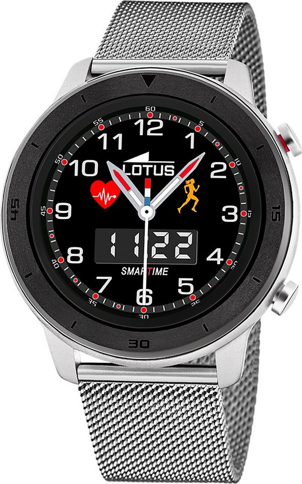 Lotus Multifunktionsuhr Lotus Herrenuhr Edelstahl Leder schwarz, (Multifunktionsuhr), Herren Armbanduhr rund, extra groß (ca. 46,9mm), Edelstahl von Lotus