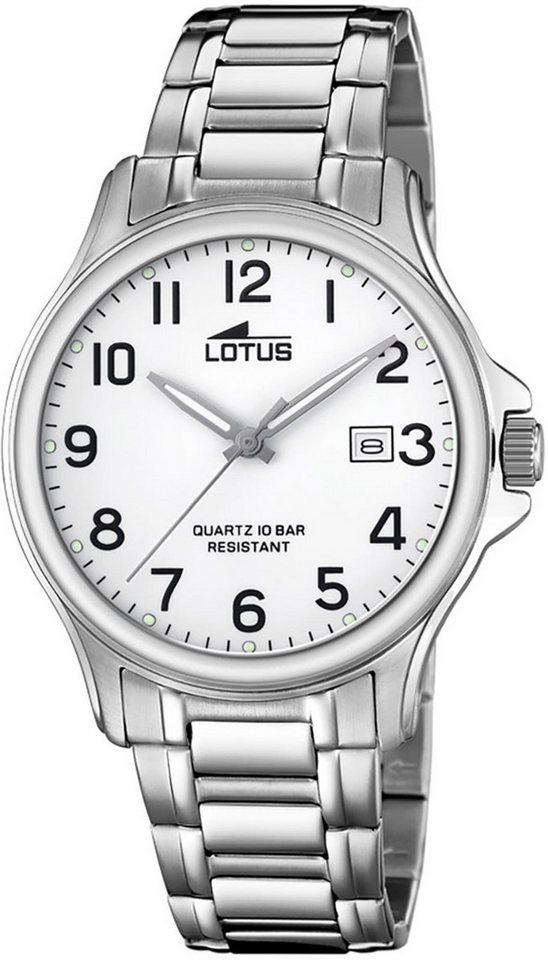 Lotus Quarzuhr LOTUS Herren Uhr Elegant 18645/1, (Analoguhr), Herren Armbanduhr rund, groß (ca. 40mm), Edelstahlarmband silber von Lotus