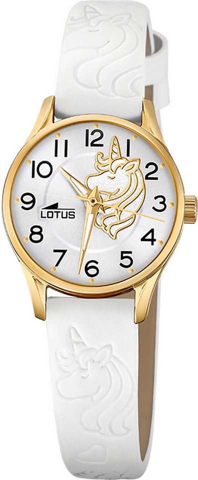 Lotus Quarzuhr Lotus Kinderuhr Leder weiß Lotus Junior, (Analoguhr), Kinder Armbanduhr rund, klein (ca. 23mm), Edelstahl von Lotus