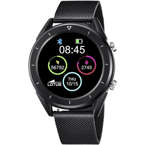 Lotus Smartime Digital Herren Armbanduhr aus Edelstahl mit Milanaise-Armband in der Farbe Schwarz 47 mm von Lotus