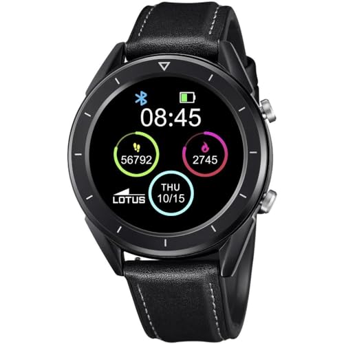 LOTUS Smartime Digital Herren Armbanduhr aus Edelstahl mit Lederarmband in der Farbe Schwarz 47 mm von LOTUS