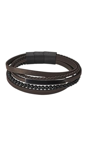 Lotus Style Armband für Herren aus Edelstahl und Leder in der Farbe Schwarz und Braun, Länge: 21,8 cm, LS2144-2/3 von Lotus Style