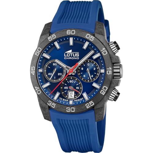 Lotus Uhr Für Herren 18974/1 Chrono Schwarz Kohlefaser Case BlauSilikon Band von Lotus