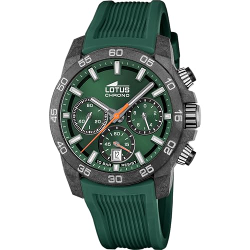 Lotus Uhr Für Herren 18974/2 Chrono Schwarz Kohlefaser Case GrünSilikon Band von Lotus