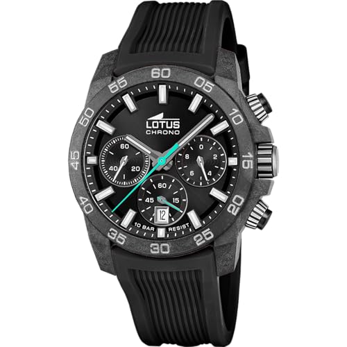 Lotus Uhr Für Herren 18974/3 Chrono Schwarz Kohlefaser Case SchwarzSilikon Band von Lotus