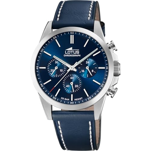 Lotus Uhr Für Herren 18990/2 Chrono Silber Edelstahl Case BlauLeder Band von Lotus