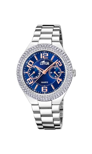 Lotus Damen Armbanduhr Bliss aus Edelstahl mit Zirkonia in der Farbe Silber-Blau-Roségold 39mm, Wasserdichtigkeit: 5Bar, 18918/2 Lotus Damen Armbanduhr Bliss aus Edelstahl mit Zirkonia in der Farbe Silber-Blau-Roségold 39mm, Wasserdichtigkeit: 5Bar, 18918/2 von Lotus