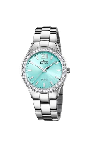 Lotus Damen Armbanduhr aus Edelstahl mit Glassteinen in der Farbe Silber-Türkis 32,5mm, Wasserdichtigkeit: 5 Bar, 18883/4 von Lotus